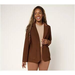 Susan Graver Brushed Back LK Fusion Notch Collar Blazer Pure Cocoa Small A706766